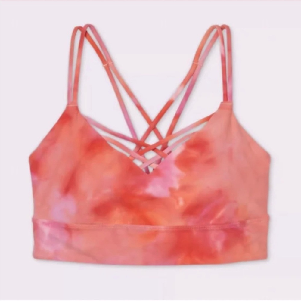 JoyLab Pink and Red Tie-Dye Strappy Sports Bra
